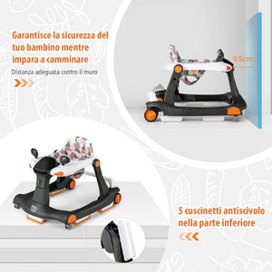 Girello per bambini 2 in 1, Girello con Altezza e Velocità Regolabili, Carillon con Luci e Cuscino Comodo, Primi Passi per Bambini 6-18 Mesi, Capacità di carico: 15 kg (Nero)