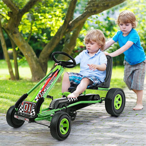 Go Kart a Pedali per Bambini, con Sedile Regolabile e Freno a Mano, Go Kart Veicolo per Bambini 3-8 Anni, Portata Massima 30 kg (Verde)