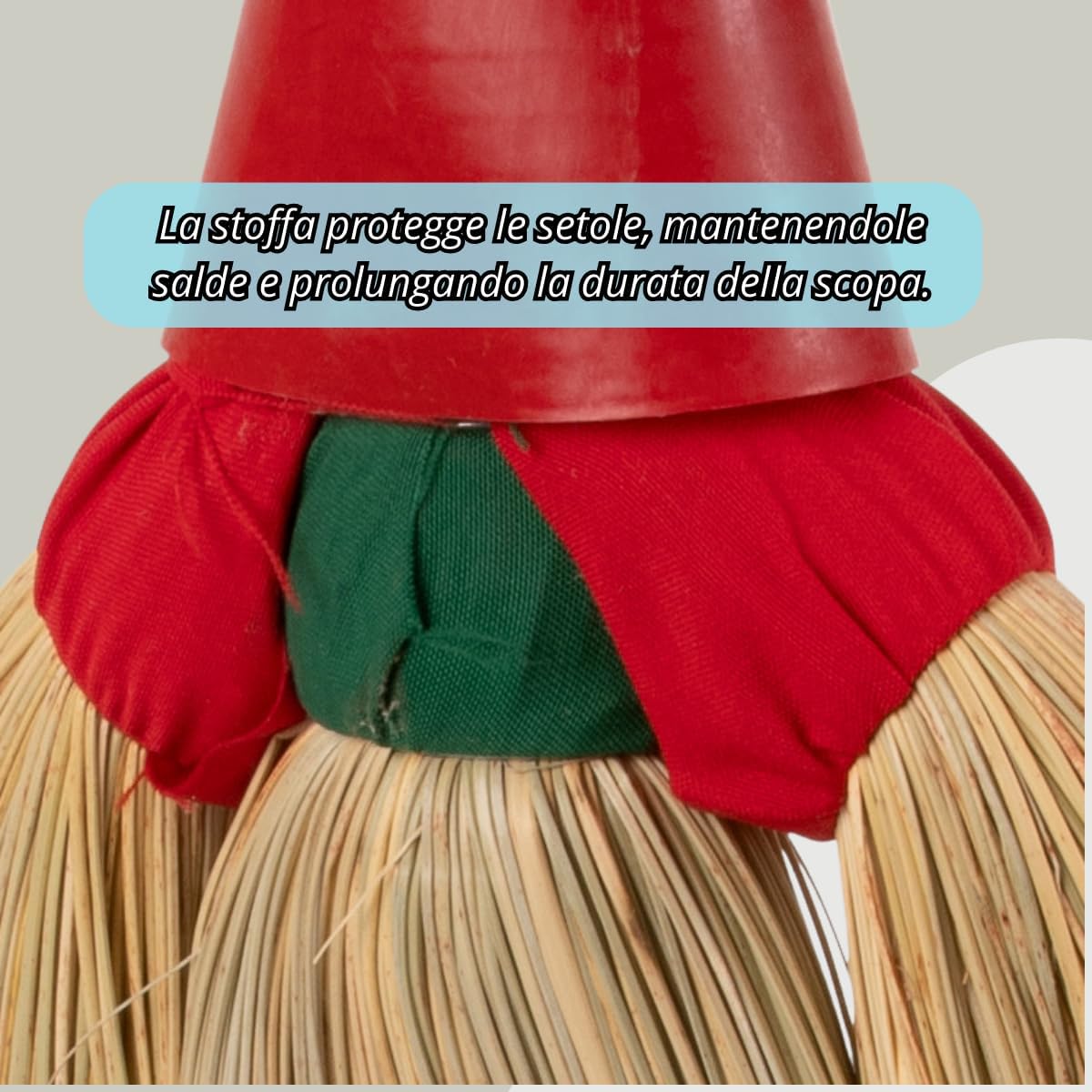  Scopa Saggina da Esterno con Setole in Paglia Legate Con Stoffa 