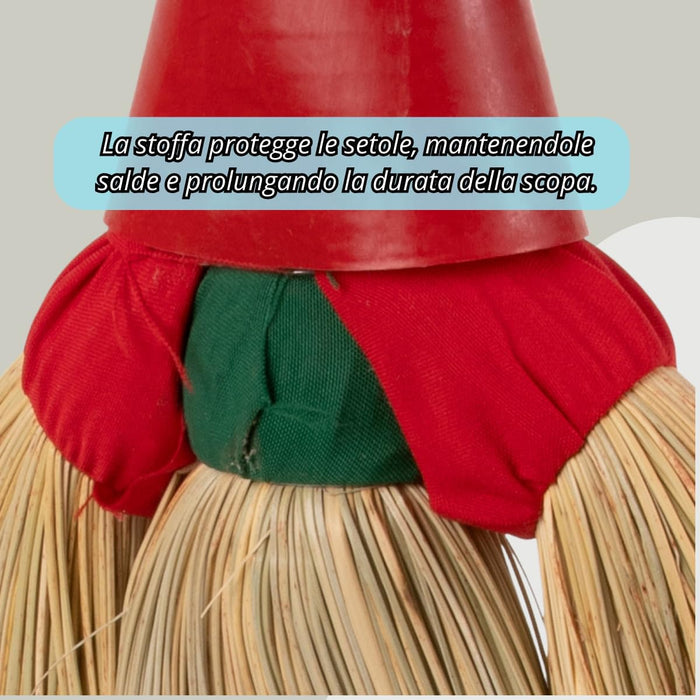  Scopa Saggina da Esterno con Setole in Paglia Legate Con Stoffa 