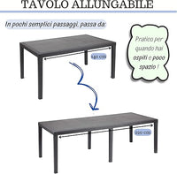 Tavolo da giardino 8 posti allungabile 150/240x90x72h cm in plastica effetto rattan colore antracite Tomaino