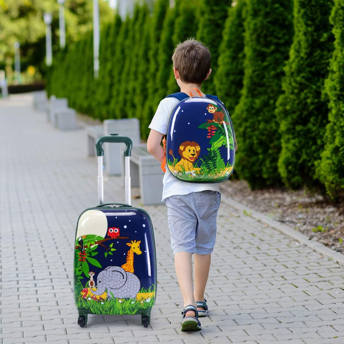 Set di Valigia per Bambini, 16" Valigia+ 12" Zaino, 2 Pezzi, con Ruote Girevoli a 360° e Maniglia Retrattile, Ideale per Viaggiare in Modo Comodo e Divertente (Modello 1)