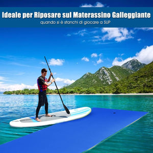 Tappetino Galleggiante Acquatico, 355X183cm, Materassino Galleggiante Resistente agli Strappi con Dispositivo di Ormeggio e Cinghie di Aggancio, per Mare Lago Piscina e Spiaggia, Blu