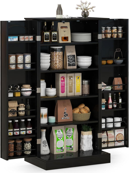 Credenza da Cucina, Mobile da Cucina Moderno con 6 Ripiani Regolabili, per Cucina, Sala da Pranzo e Soggiorno, 60 x 40 x 120 cm (Nero)