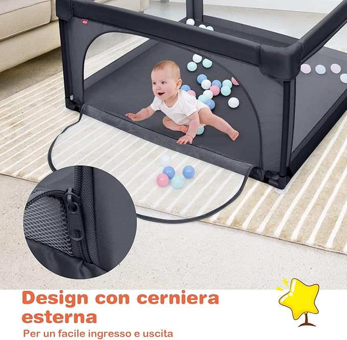 Box per Bambini, Centro Attivit¨¤ Portatile con Cancelli di Sicurezza, Recinto Resistente con Ventose Antiscivolo e Pareti a Rete Traspirante, Cancello per Giocare con 50 Palline (Grigio Scuro)