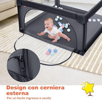 Box per Bambini, Centro Attivit¨¤ Portatile con Cancelli di Sicurezza, Recinto Resistente con Ventose Antiscivolo e Pareti a Rete Traspirante, Cancello per Giocare con 50 Palline (Grigio Scuro)