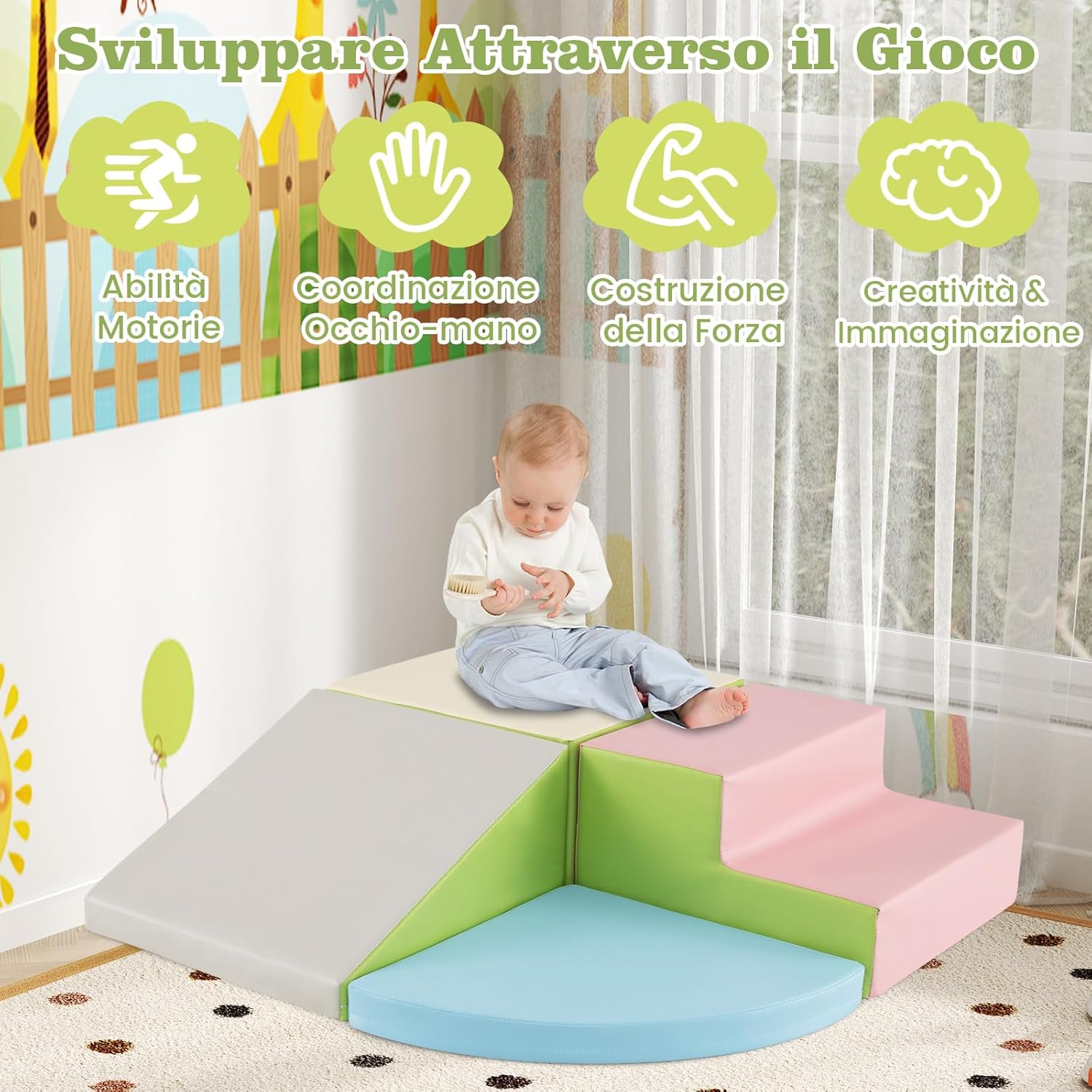 Set di Blocchi in Schiuma per Bambini 4 Pezzi, Set di Costruzioni Morbide in PU + EPE per Sviluppo dei Bambini, Gioco Attivo Interno per Arrampicarsi e Gattonare (Rosa)