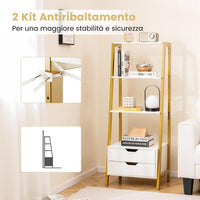 Scaffale a Scala, Libreria in Legno a 4 Ripiani con 2 Cassetti, Scaffale Salvaspazio da Terra per Camera da Letto, Studio, Ufficio e Soggiorno, 52 x 39,5 x 134 cm (Bianco)