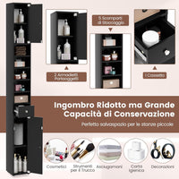 Armadio da Terra Alto, Mobile Colonna Bagno con 2 Ante 1 Cassetto e 5 Ripiani Regolabili, Mobile Bagno Salvaspazio per Bagno Soggiorno Camera da Letto, 20x20x180cm (Nero)