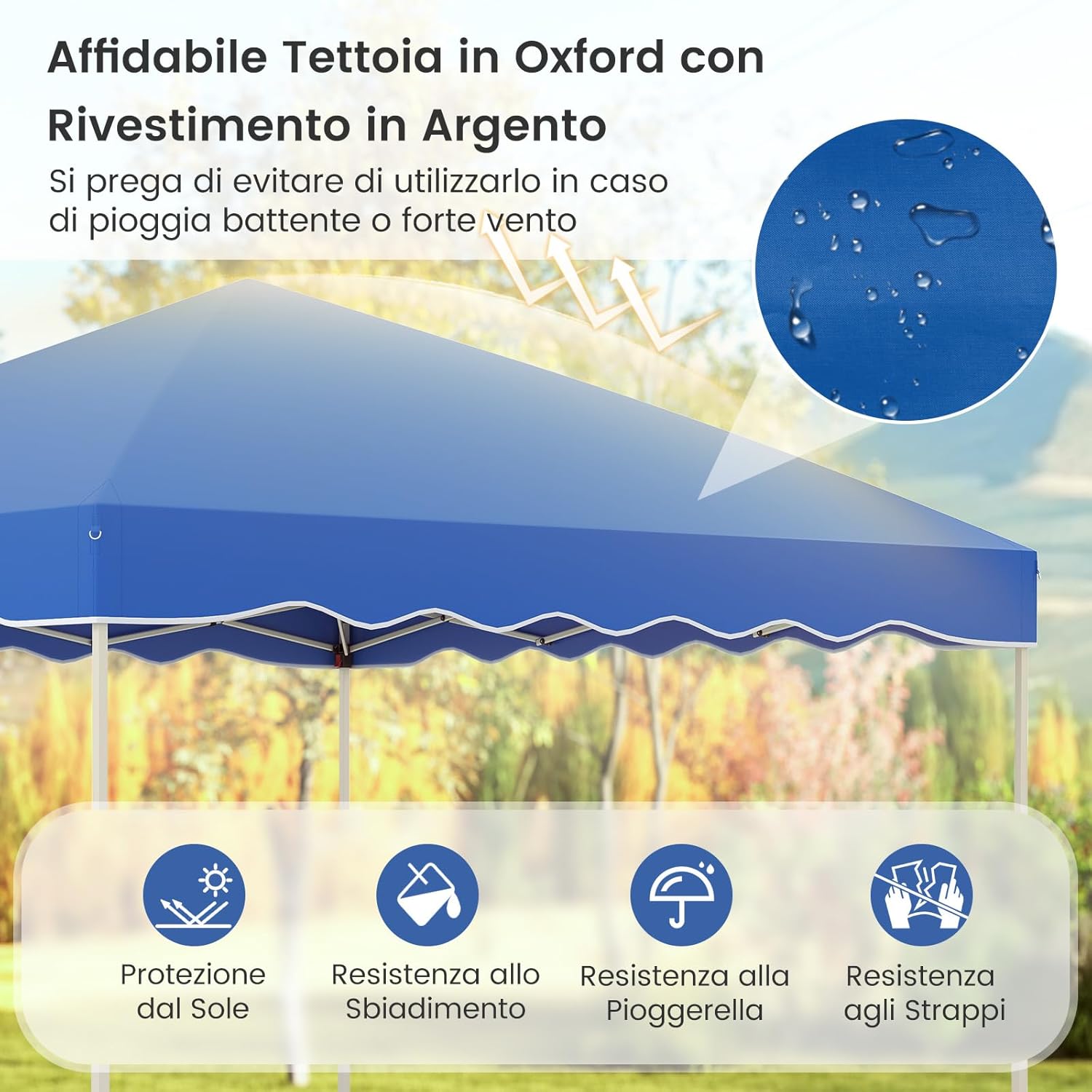 Gazebo Pop-up da Esterno 3 x 3 m, Gazebo Pieghevole con Borsa con Ruote, 8 Picchetti, 4 Ancore, 4 Corde Antivento, 4 Sacchi di Sabbia, Tendone Impermeabile per Eventi Commerciali (Blu)