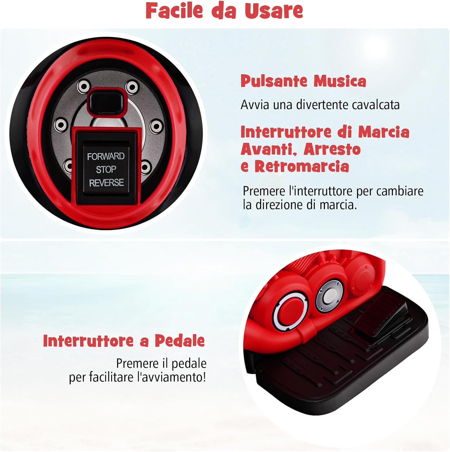 Moto Elettrica per Bambini con Creatore di Bolle, Auto a Bolle per Bambini da 6V, Pulsante Musicale, Faretto a LED, Capacità di 30 kg, per Bambini 3+ anni (Rosso)