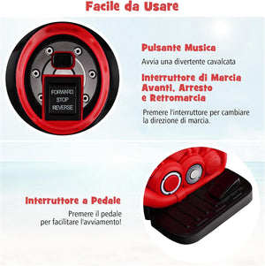 Moto Elettrica per Bambini con Creatore di Bolle, Auto a Bolle per Bambini da 6V, Pulsante Musicale, Faretto a LED, Capacità di 30 kg, per Bambini 3+ anni (Rosso)