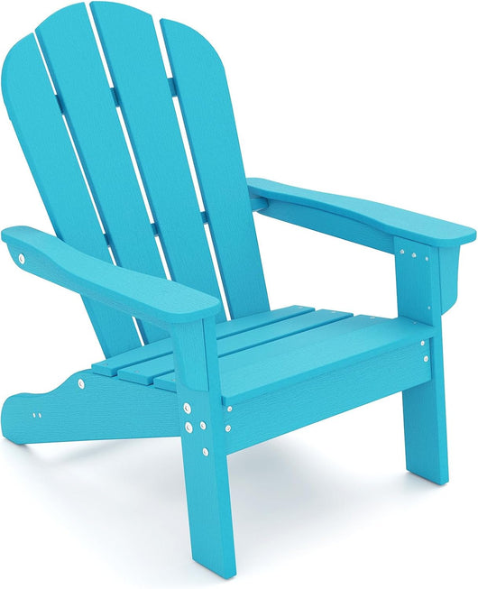 Sedia Adirondack per Bambini da Giardino, Sedie Ergonomica in HDPE con Schienale Inclinato e Braccioli, Poltrona per Interno ed Esterno, per Bambini 3 a 8 Anni, 52 x 53,5 x 64 cm (Azzuro)