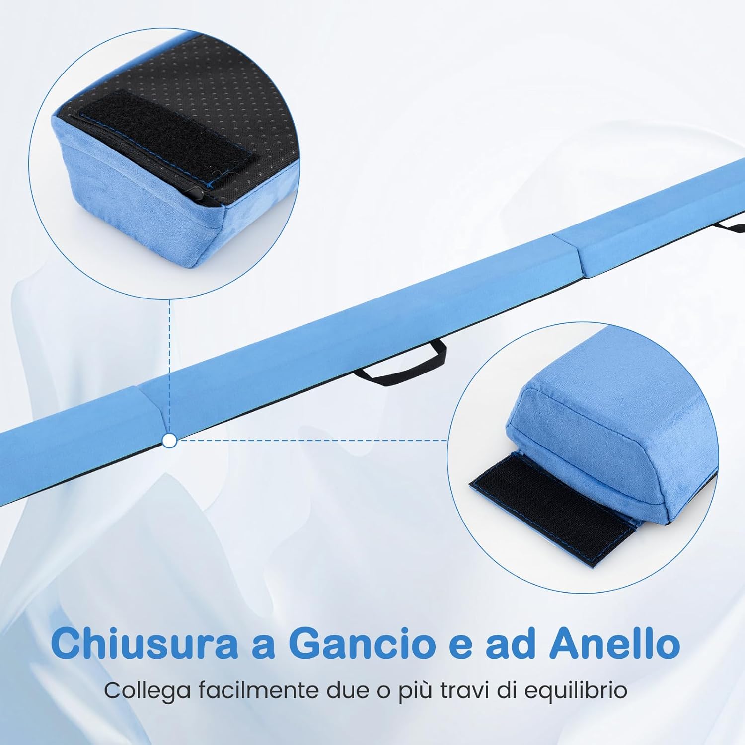 Trave Ginnastica Artistica per Bambini 210 cm, Trave di Equilibrio Pieghevole e Portatile per Casa con Manici, Copertura in Suede Rimovibile e Fondo Antiscivolo