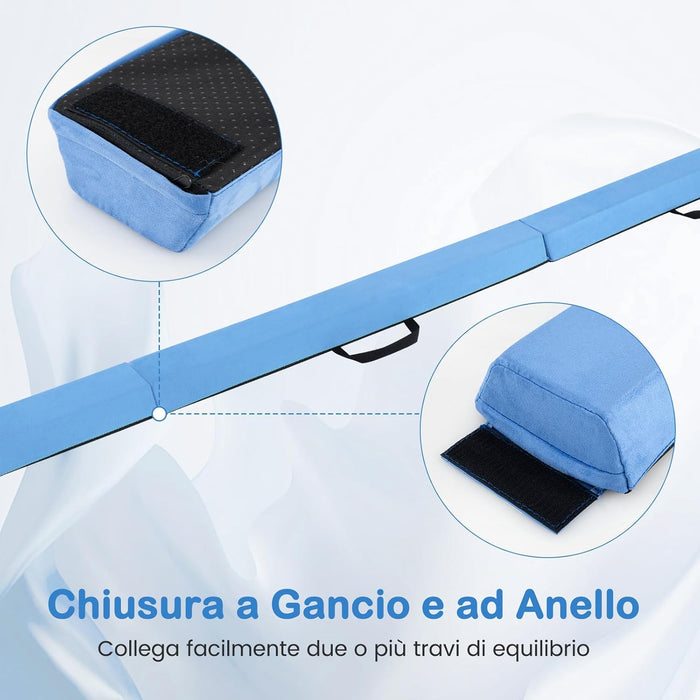 Trave Ginnastica Artistica per Bambini 210 cm, Trave di Equilibrio Pieghevole e Portatile per Casa con Manici, Copertura in Suede Rimovibile e Fondo Antiscivolo