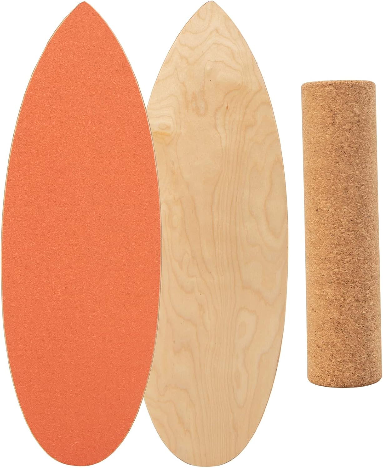 Balance Board in Legno, Tavola di Equilibrio con Rullo e Tappetino per Allenamento Skateboard Hockey Snowboard Surfing, Attrezzi 3 in 1 per Esercizi Equilibrio e Tonificazione Core (Arancione)