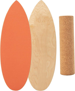 Balance Board in Legno, Tavola di Equilibrio con Rullo e Tappetino per Allenamento Skateboard Hockey Snowboard Surfing, Attrezzi 3 in 1 per Esercizi Equilibrio e Tonificazione Core (Arancione)