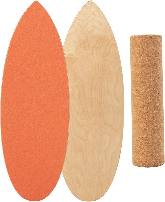 Balance Board in Legno, Tavola di Equilibrio con Rullo e Tappetino per Allenamento Skateboard Hockey Snowboard Surfing, Attrezzi 3 in 1 per Esercizi Equilibrio e Tonificazione Core (Arancione)