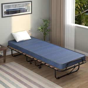 Brandina Pieghevole con Ruote Girevoli, con Materasso in Memory Foam, Lettino Pieghevole a Doghe 190x80 cm, Salvaspazio, Carico Massimo 130 kg (Blu)