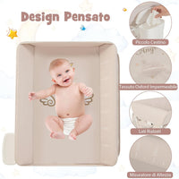 Fasciatoio Neonato Pieghevole, Fasciatoio Portatile con Altezza Regolabile a 3 Livelli, Fasciatoio Neonato con Ruote di Bloccabili, Ripiano, Porta Asciugamani, Cestino di Rifiuti (Beige)