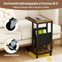 Tavolo per Computer, Tavolino Portatile a 3 Livelli con Tasca e Struttura in Metallo Resistente, Desk a Forma di C con Ruote per Camera da Letto, Balcone e Ufficio, 40 x 28 x 59 cm