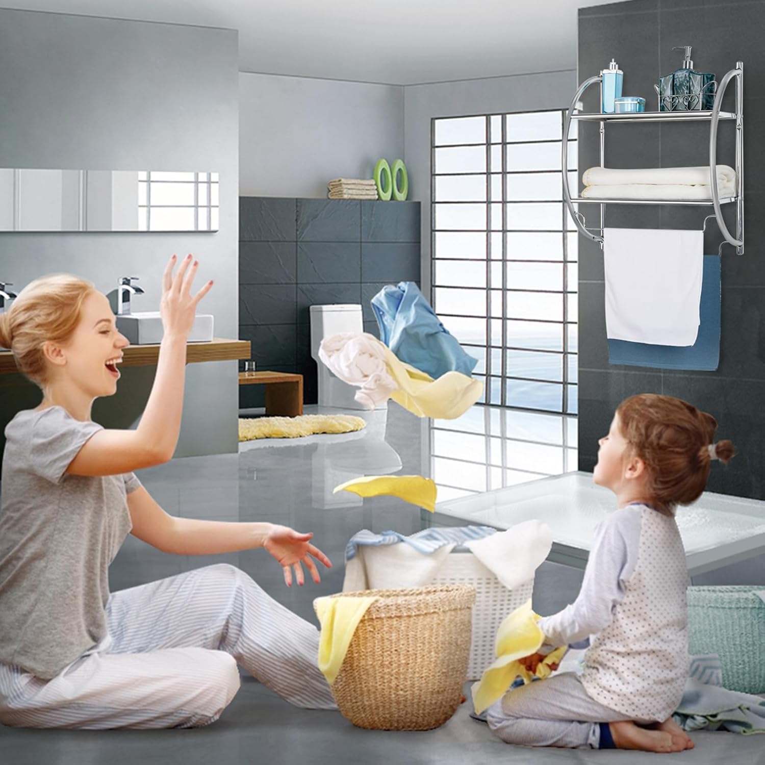 Porta Asciugamani da Parete Porta Salviette a 2 Ripiani per Bagno in Acciaio Inossidabile