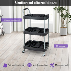 Carrello per Utensili a 3 piani, Carrello Porta Attrezzi su ruotedi Bloccaggio,Capacità 45kg, Organizzatore di strumenti con Pannelli Ben Divisi, per garage per officina per accessori