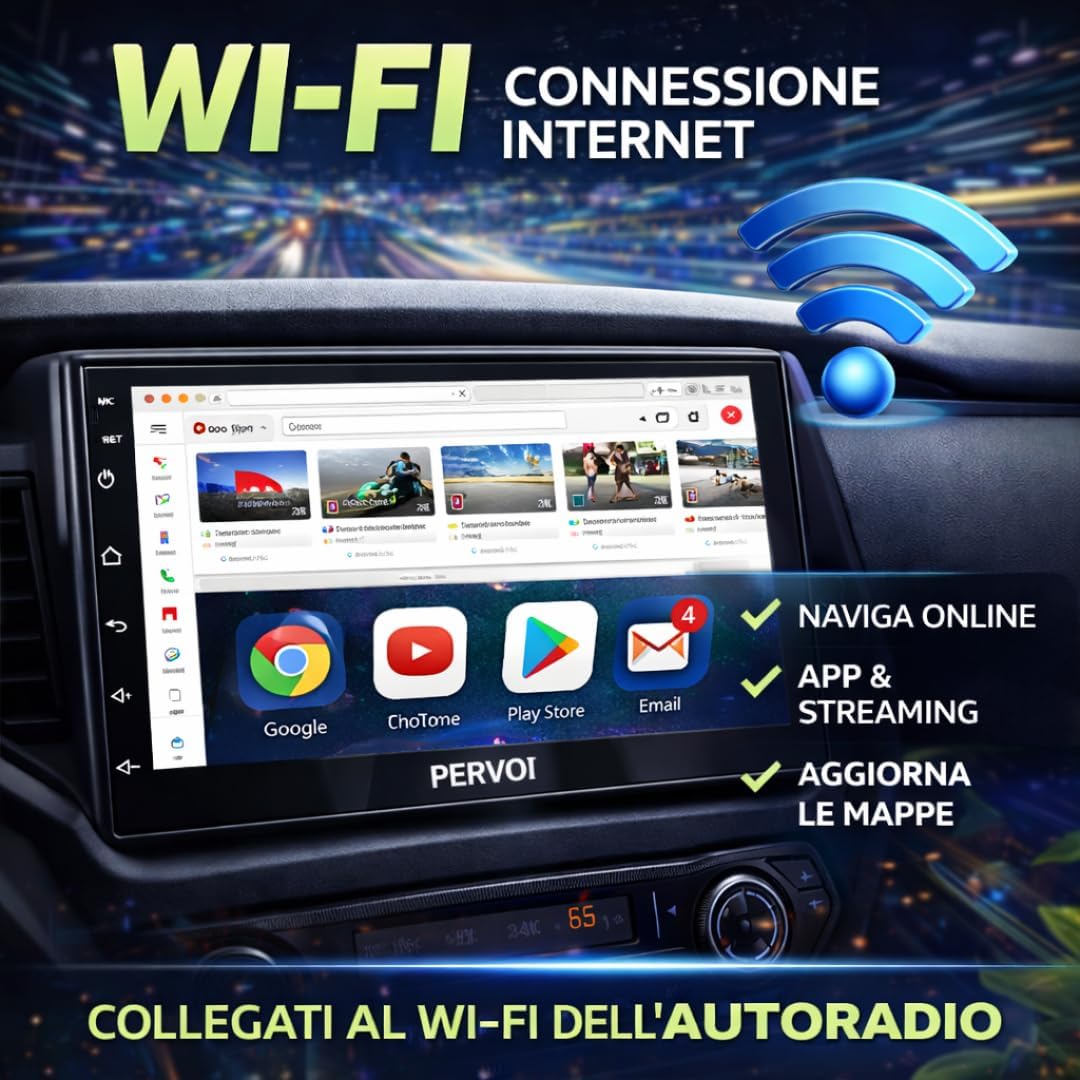 Autoradio 2 DIN 7" Touchscreen HD, Apple CarPlay e Android Auto Wireless, Bluetooth, Controllo Volante, Universale con Telecamera Retromarcia Inclusa