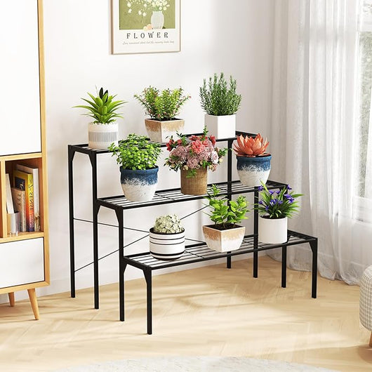 Scaffale Portafiori a 3 Ripiani, Porta Piante da Esterno e Interno a Scala, Scaffale Porta Vasi di Metallo per Balcone, Soggiorno e Giardino