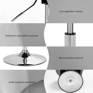 Sgabelli da Bar Girevole in Velluto, Sgabelli Cucina Moderni Design Alte con Schienale, Sedia Rotondo Regolabile in Altezza, con Braccioli, per Cucina Ufficio Bar (Grigio)