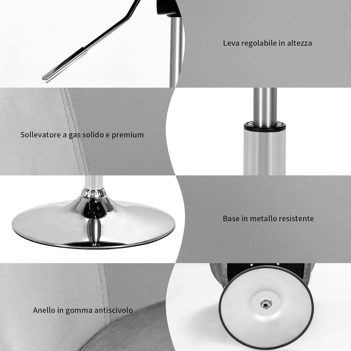 Sgabelli da Bar Girevole in Velluto, Sgabelli Cucina Moderni Design Alte con Schienale, Sedia Rotondo Regolabile in Altezza, con Braccioli, per Cucina Ufficio Bar (Grigio)