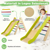 Set di Arrampicata con Scivolo 2 in 1, Arrampicatore in Legno Regolabile a Gradi, Giocattolo per Arrampicarsi all’Interno e all’Esterno per Bambini con età più di 1 Anno