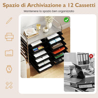 Carrello di Stoccaggio con 12 Cassetti, Carrello portaoggetti con 4 Ruote, Carrello Multiuso per Scuola Ufficio Cucina, 64 x 38 x 62 cm (12 cassetti Nero)