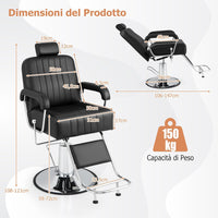 Poltrona da Barbiere Girevole, Sedia da Barbiere con Poggiatesta Regolabile e Schienale Reclinabile, con Altezza Regolabile, Portata 150 kg