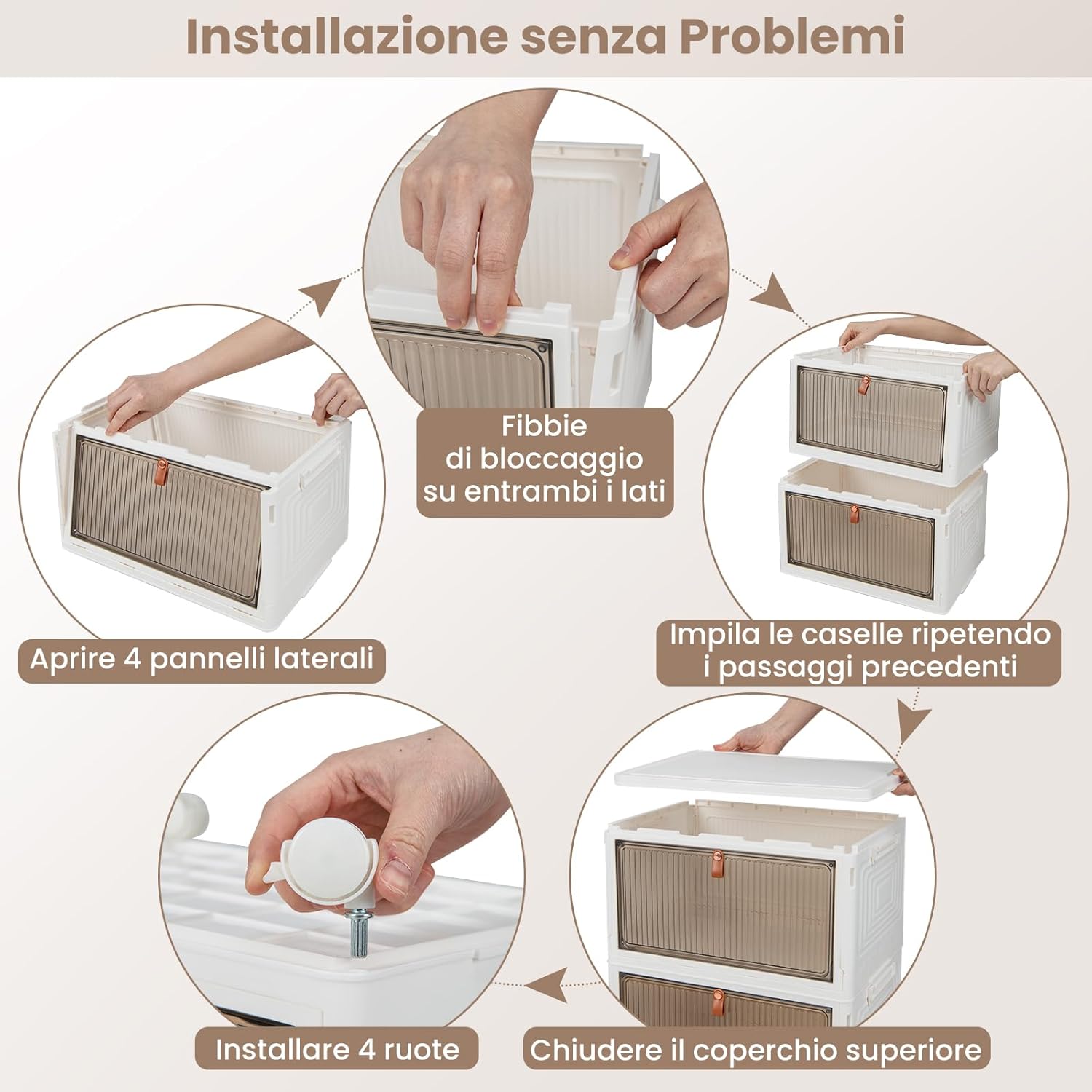 Scarpiera Pieghevole a 3/4/6 Piani, Mobile Multiuso Impilabile con Porte Trasparenti Magnetiche e Ruote Piroettanti Bloccabili, Contenitore con Coperchio per Cibi Giocattoli Abiti (4 Piani)