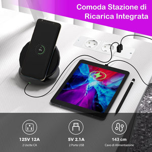 Scrivania Angolare Salvaspazio, Scrivania da Gaming con Prese, Porte USB, Ripiano per Monitor, Gancio per Cuffie, Ripiano e Supporto per CPU, Scrivania ad Angolo per Casa e Ufficio (Bianco)