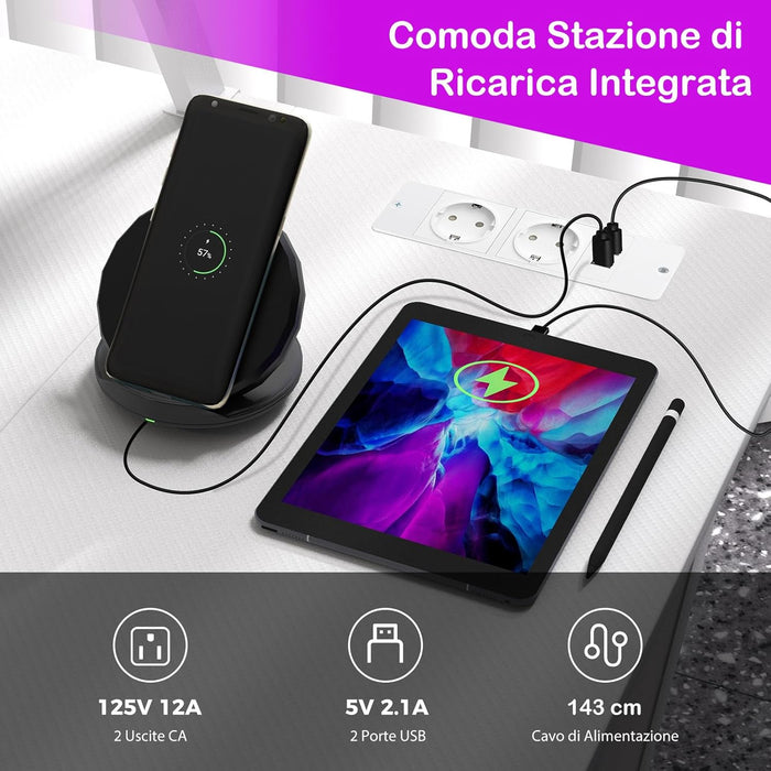 Scrivania Angolare Salvaspazio, Scrivania da Gaming con Prese, Porte USB, Ripiano per Monitor, Gancio per Cuffie, Ripiano e Supporto per CPU, Scrivania ad Angolo per Casa e Ufficio (Bianco)