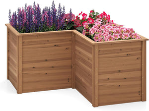 Letto Rialzato da Giardino in Legno, Fioriera da Esterno a Forma di L con Base Aperta, Aiuola per Frutto, Erbe, Verdure e Fiori da Blacone, Cortile e Prato, 120 x 120 x 63 cm (Marrone)