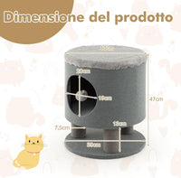 Casetta per Animali Domestici, Cuccia per Gatti con Pali Tiragraffi e Pallina di Peluche, Mobile Multiuso 3-IN-1 per Gatti Piccoli e Medi (Grigio)