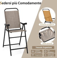 Set di 2 Sgabelli Pieghevoli da Bar per Giardino, Set di 2 Sedie Alte da Bar con Telaio in Metallo e Poggiapiedi, per Balcone, Giardino e Piscina, 56 x 76 x 112 cm (L x P x A)