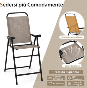 Set di 2 Sgabelli Pieghevoli da Bar per Giardino, Set di 2 Sedie Alte da Bar con Telaio in Metallo e Poggiapiedi, per Balcone, Giardino e Piscina, 56 x 76 x 112 cm (L x P x A)