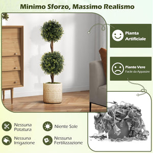 Set di 2 Alberi Artificiali con Tronco Solido da 90 cm, Muschio Naturale e Vaso Stabile Riempito di Cemento, Arbusto Finto Protetto dal Sole per Decorazione Interna ed Esterna