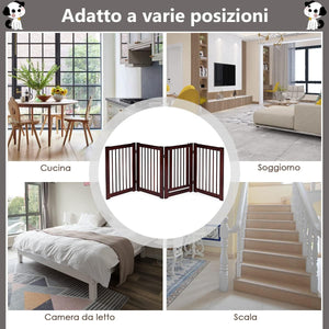 Cancelletto per Cani in Legno Massello, Cancello per Cani da Interno Girevole e Pieghevole, con 4 Ante, Cuscinetti Antiscivolo e Serratura, Ideale per Cani di Piccola/Media Taglia