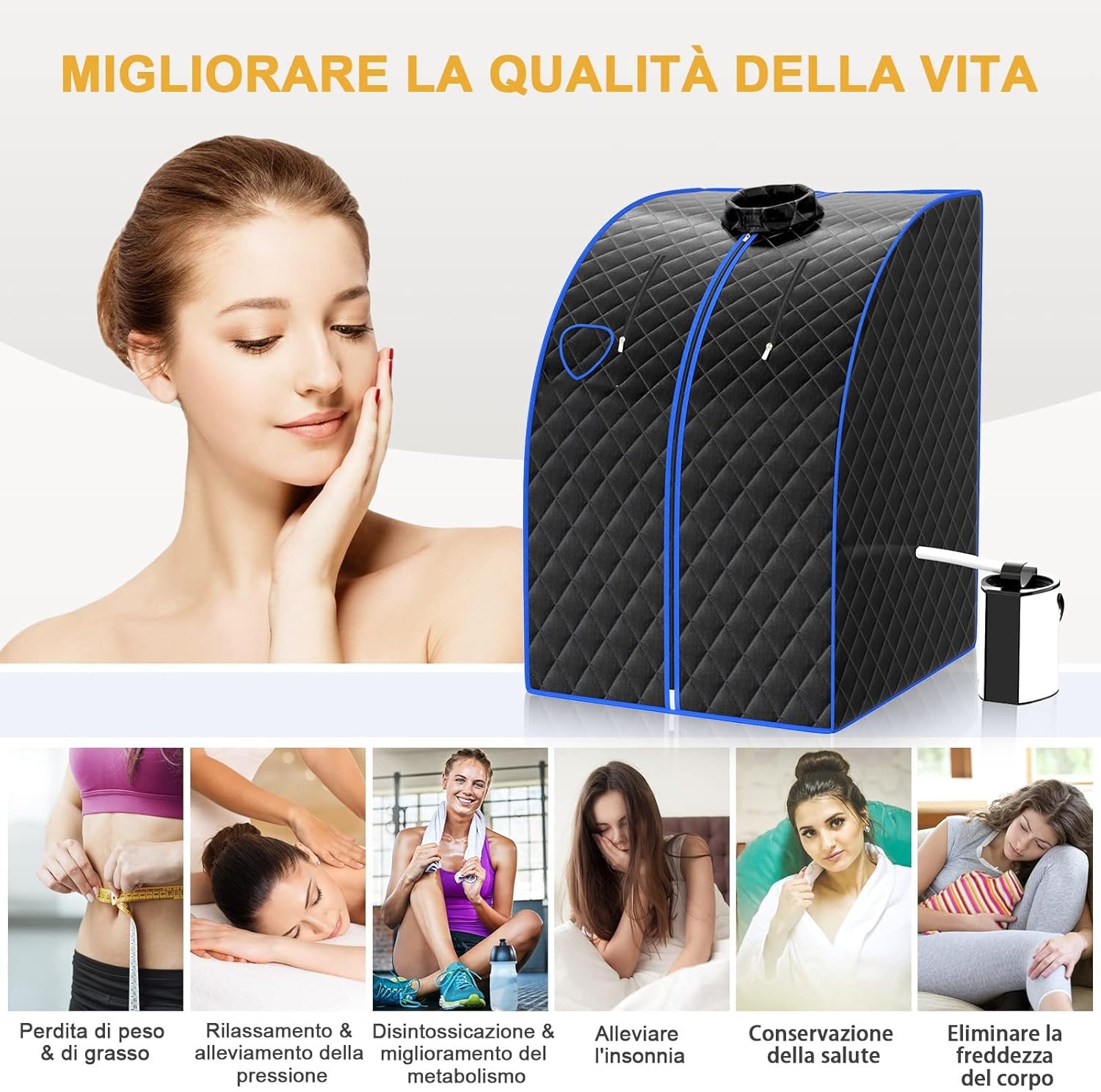 1000 W Sauna a Vapore Portatile con Telecomando, Sauna Domestica Bagno di Vapore con Sedia, Sauna Spa 3L, Funziona Timer 15-90 min (Nero)