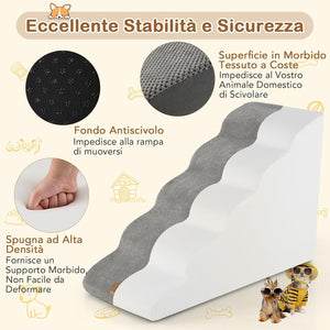 Rampa per Cani in Schiuma, Scale per Animali con Copertura Lavabile, Fondo Antiscivolo, Passi Incline per Letti e Divani, Scala per Animali Piccoli, Anziani e Feriti (Grigio,5,41 x 87 x 56cm)