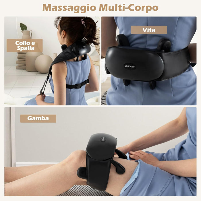 Massaggiatore Cervicale, Massaggiatore Shiatsu per Collo e Spalle, per Massaggio Profondo 4D con 2 Livelli di Calore, Funzione Timer, Massaggiante Portatile e Senza Fili