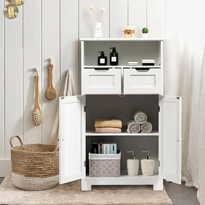 Armadietto Terra da Bagno Mobile Autoportante, Mobiletto Ufficcio Multiuso, con Cassetti e Ripiani, Ampio Spazio, Legno (Bianco)