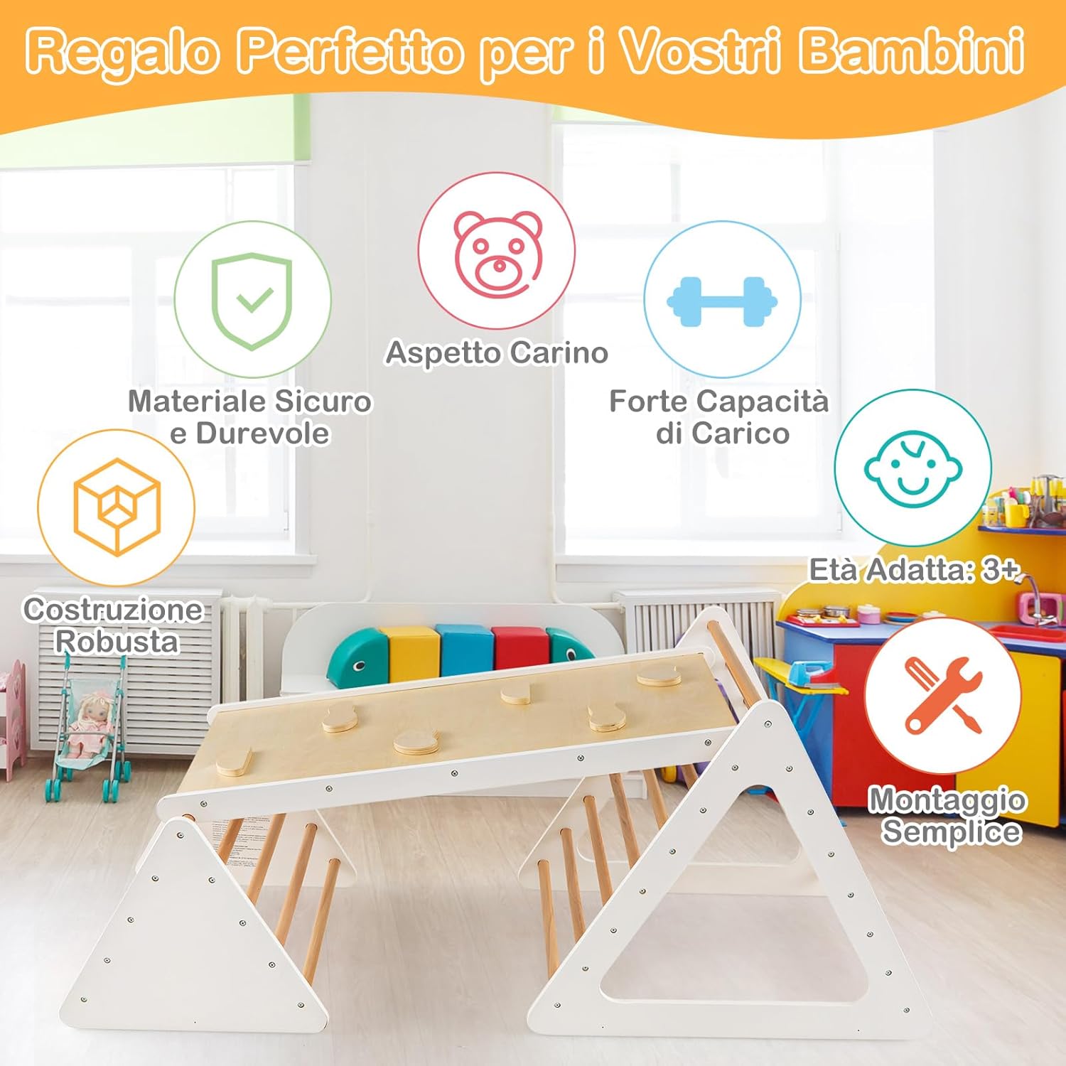 Set da Arrampicata 3 in 1 per Bambini, 3 Pezzi con 2 Scale Triangolari e 1 Rampa, Scala Giochi Arrampicata per Bambini 3+ Anni (Beige)