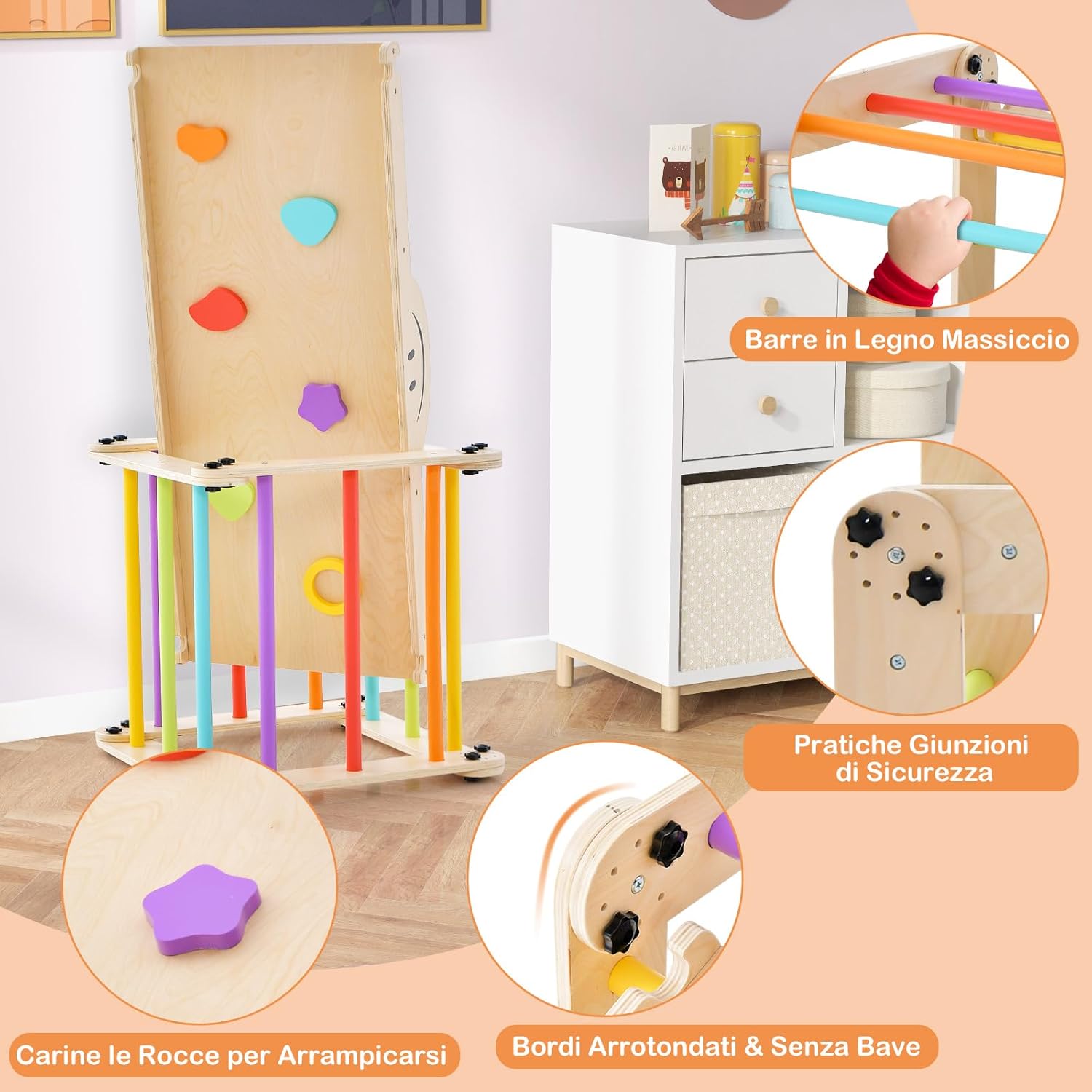 5 in 1 Set da Arrampicata per Bambini, Giochi da Arrampicata Pieghevoli in Legno con Rampe Regolabili e Reversibili, Scala da Arrampicata per Bambini 3+ Anni (Colorato)