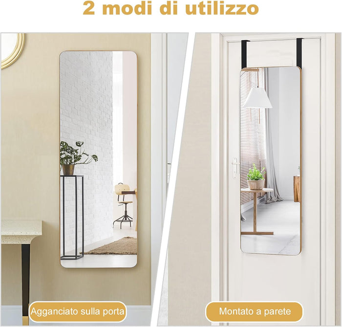 Specchio Figura Intera sulla porta, Specchio Rettangolare da Parete, Specchio Moderno da Trucco da Appendere con 2 Ganci, Ideale per Corridoio Salone Camera da Letto Bagno